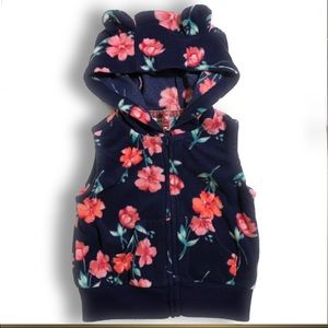 Floral Zip-Up Bear Ear Fleece Hoodie